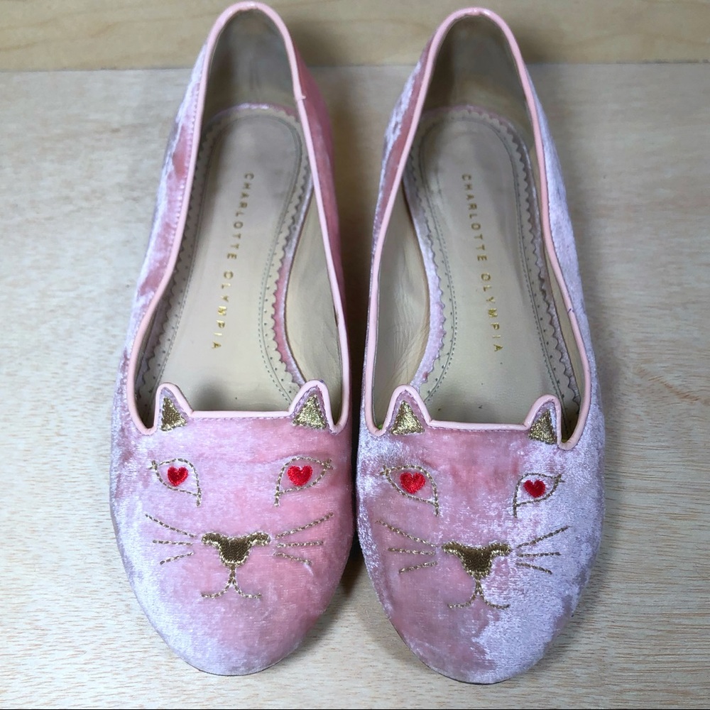 Charlotte Olympia Lovestruck Velvet Kitty Flats